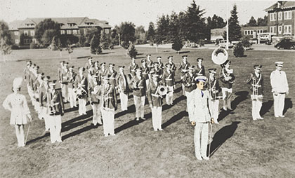 Photo: Aggie Marching Band-uh on the Quad in the 1930s