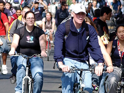 Photo: Students riding bikes around campus