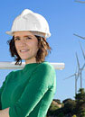 Photo: Female student studing green building and renewable energy