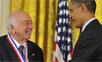Photo: Berni Alder receives the medal from President Obama