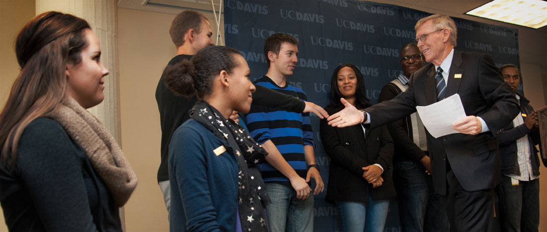 Bruce Edwards greets students